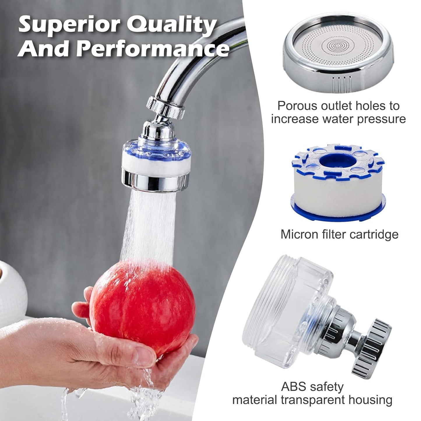 3 Pack Sink Water Filter Faucet and 10 Filter Elements Set, 360 ° Rotating Bathroom Sink Filter, Kitchen Sink Faucet Filter Removes Fluoride Hard Water, Faucet Extender for Home Kitchen Bathroom