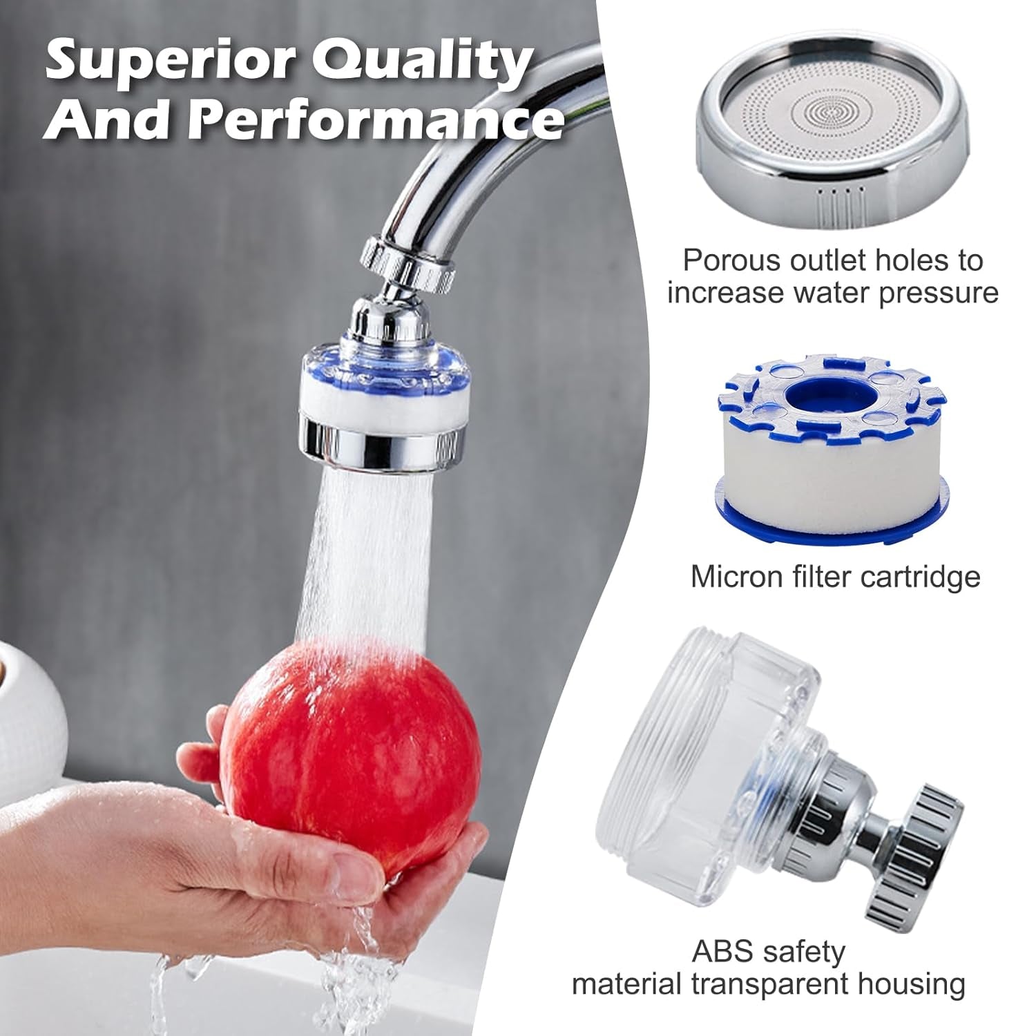 3 Pack Sink Water Filter Faucet and 10 Filter Elements Set, 360 ° Rotating Bathroom Sink Filter, Kitchen Sink Faucet Filter Removes Fluoride Hard Water, Faucet Extender for Home Kitchen Bathroom