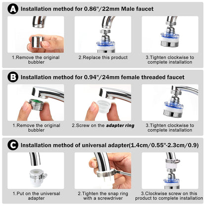 3 Pack Sink Water Filter Faucet and 10 Filter Elements Set, 360 ° Rotating Bathroom Sink Filter, Kitchen Sink Faucet Filter Removes Fluoride Hard Water, Faucet Extender for Home Kitchen Bathroom