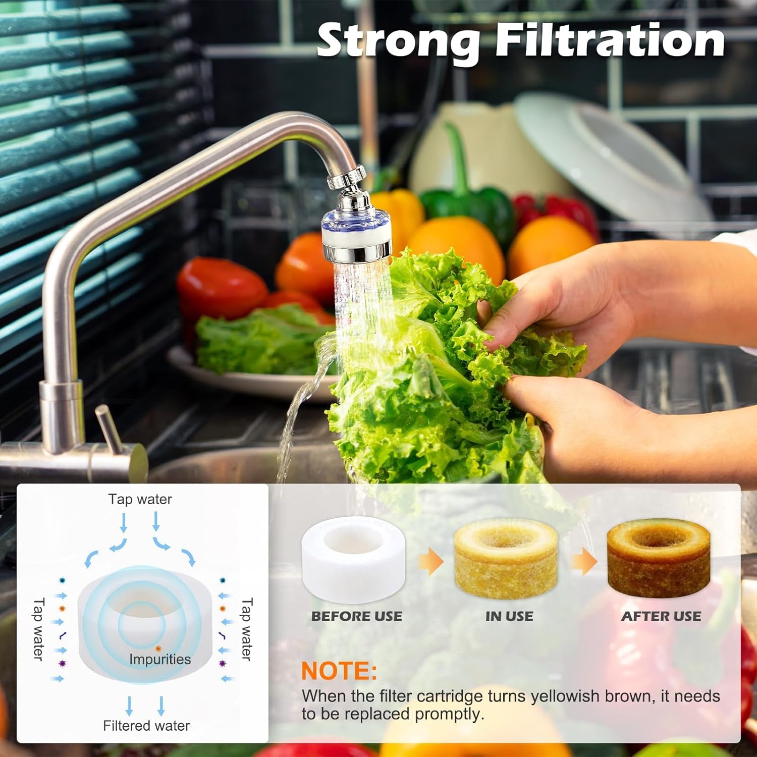 3 Pack Sink Water Filter Faucet and 10 Filter Elements Set, 360 ° Rotating Bathroom Sink Filter, Kitchen Sink Faucet Filter Removes Fluoride Hard Water, Faucet Extender for Home Kitchen Bathroom