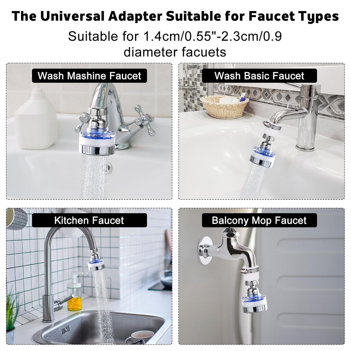 3 Pack Sink Water Filter Faucet and 10 Filter Elements Set, 360 ° Rotating Bathroom Sink Filter, Kitchen Sink Faucet Filter Removes Fluoride Hard Water, Faucet Extender for Home Kitchen Bathroom