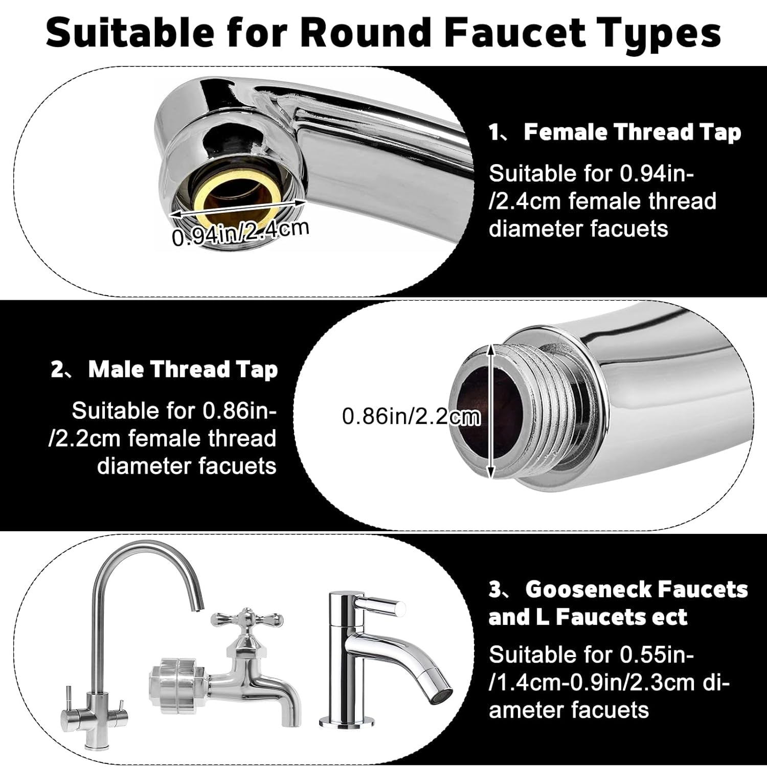 3 Pack Sink Water Filter Faucet and 10 Filter Elements Set, 360 ° Rotating Bathroom Sink Filter, Kitchen Sink Faucet Filter Removes Fluoride Hard Water, Faucet Extender for Home Kitchen Bathroom